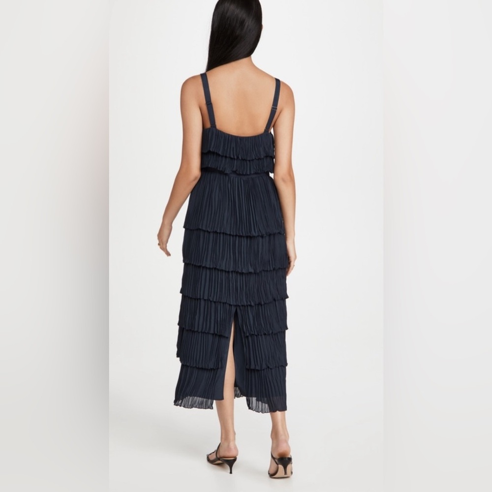 Cinq À Sept Elaine Dress Sz 6 NWT Sleeveless Navy Blue Tiered Pleated Midi Dress - Picture 6 of 16